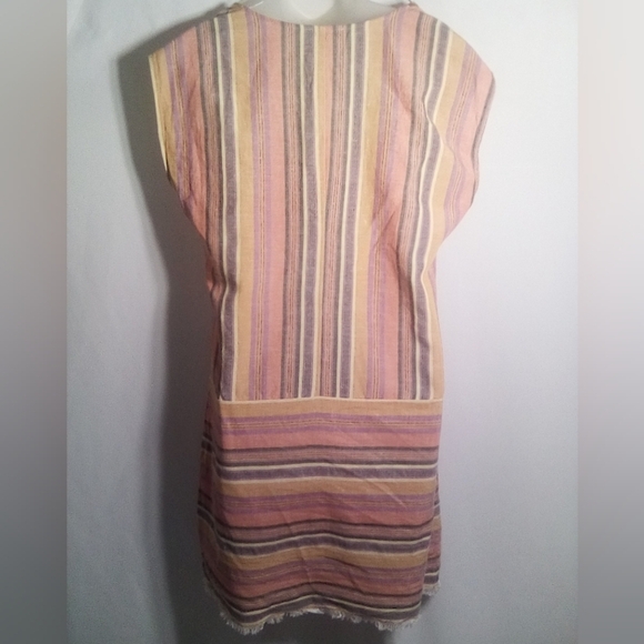 DREW Pink Orange Stripe Asymmetrical Linen Mini Dress Size Medium - Picture 7 of 7